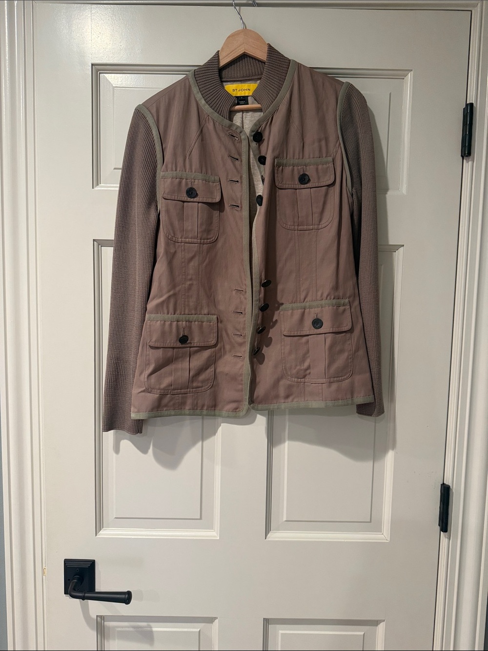 St. John Mauve-Taupe Utility Jacket with Knit Sleeves